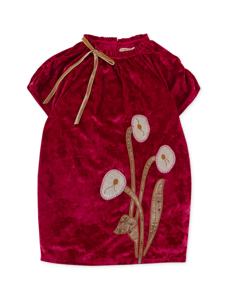 GIRLS RAGLAN VELVET DRESS WITH RIBBON ON NECK