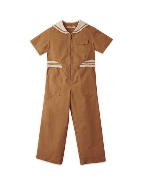 GIRLS SAILOR RIBBED COLLAR JUMPSUIT WITH FRONT ZIP OPENING
