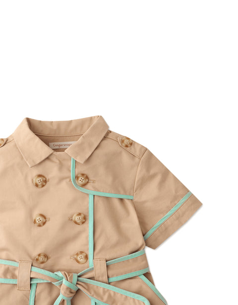 GIRLS TRENCH COAT DRESS WITH CONTRAST PIPING