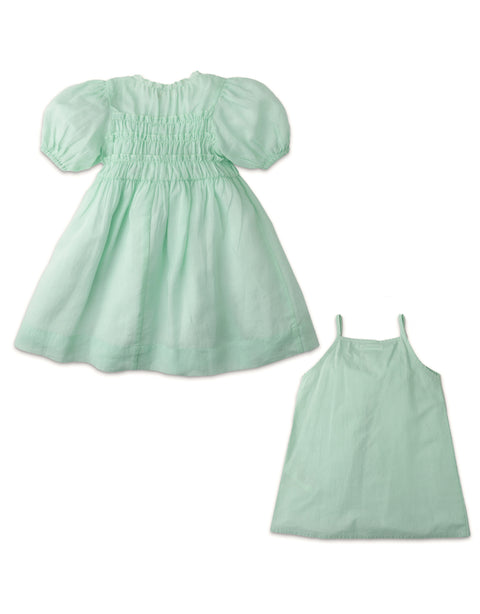 GIRLS SMOCKED BABY DOLL DRESS WITH INNER CAMISOLE