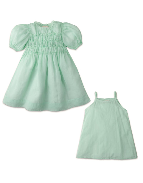 GIRLS SMOCKED BABY DOLL DRESS WITH INNER CAMISOLE