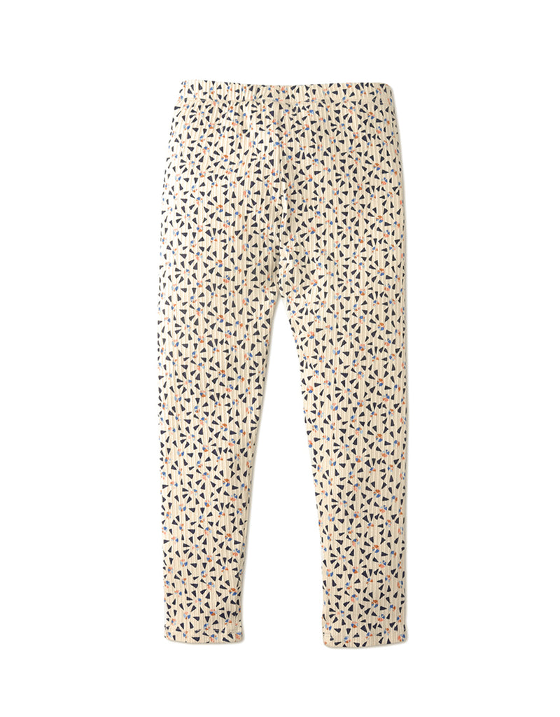 GIRLS DITSY PRINT RIBBED LEGGINGS WITH POCKET AND CONTRAST TIES