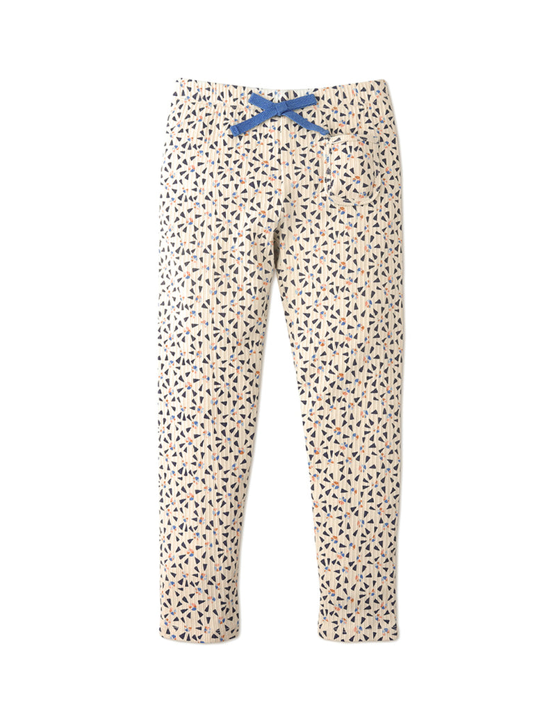 GIRLS DITSY PRINT RIBBED LEGGINGS WITH POCKET AND CONTRAST TIES