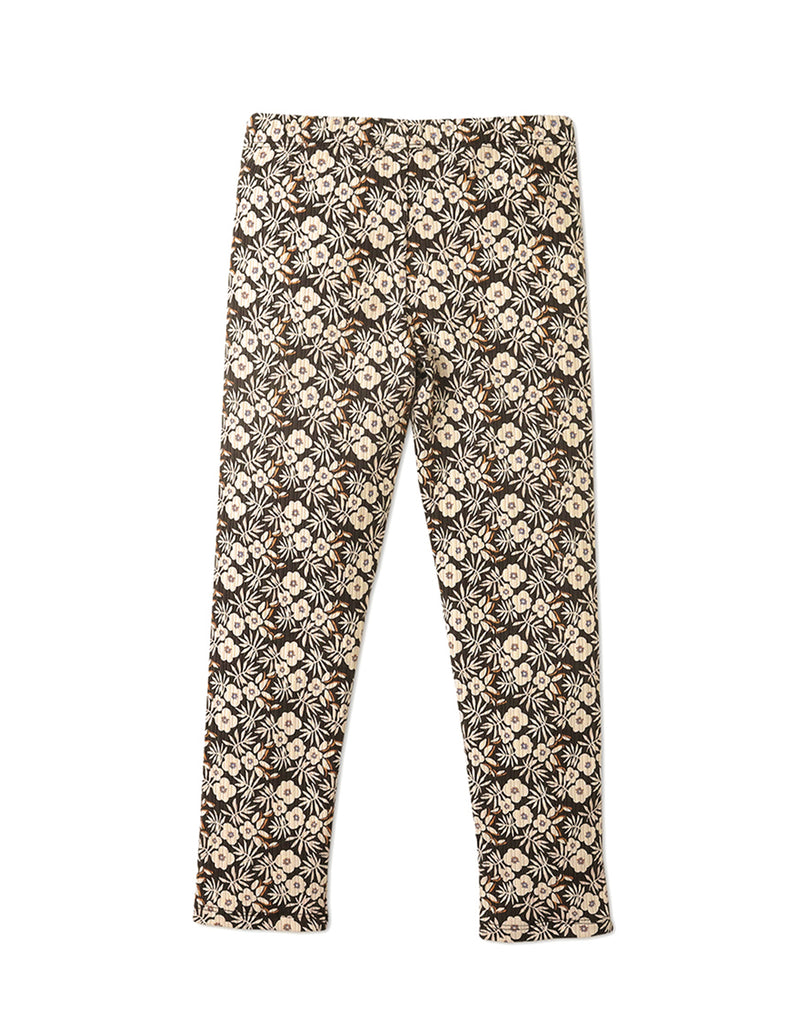 GIRLS DITSY PRINT RIBBED LEGGINGS WITH POCKET AND CONTRAST TIES