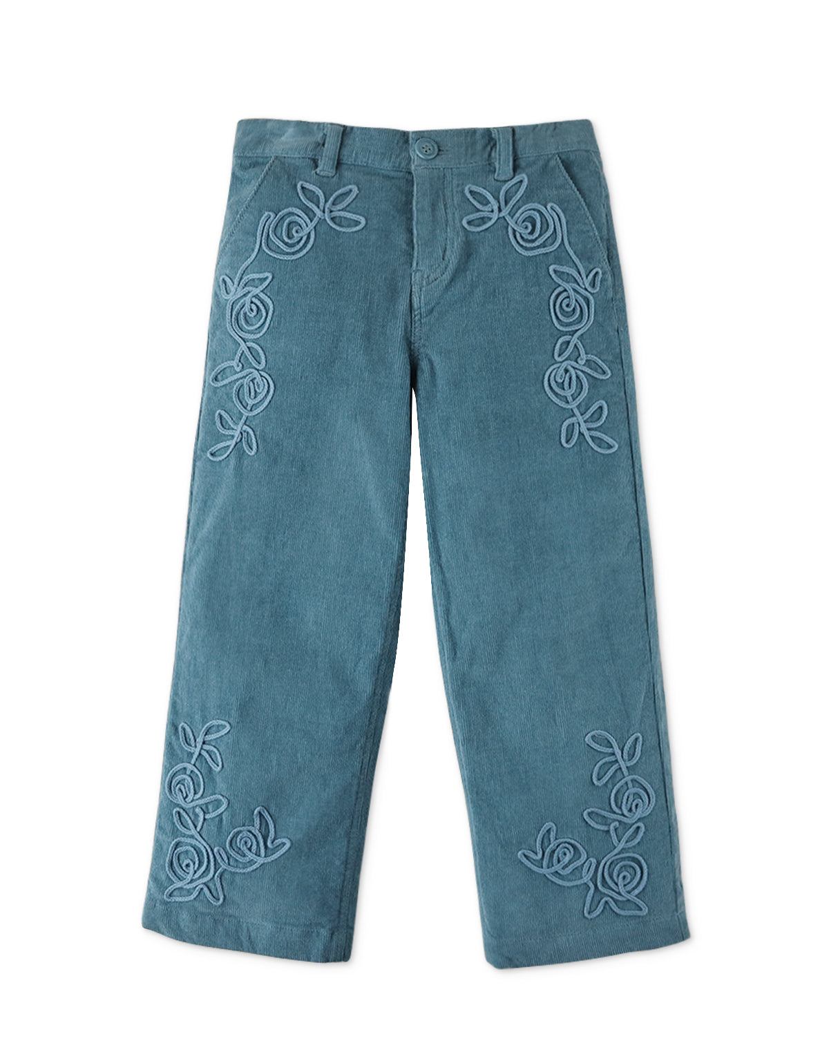 GIRLS STOVE PIPE CORD PANTS WITH ROULEUX EMBRO