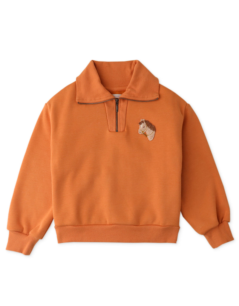 GIRLS HALF-ZIP PULLOVER W/ HORSE HEAD CHENILLE EMBRO