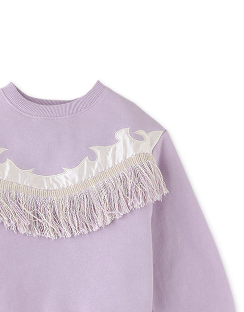 GIRLS FLEECE PULLOVER WITH APPLIQUE AND FRINGES ON FRONT