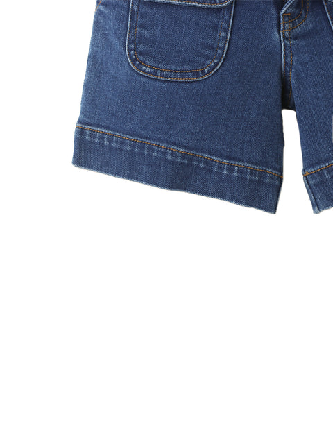 GIRLS DENIM UTILITY SHORTS WITH PATCH POCKETS AND CONTRAST TOP STITCHING