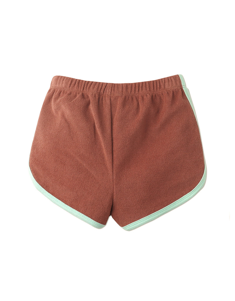 GIRLS TERRY TOWEL DOLPHIN SHORTS WITH CONTRAST BINDING