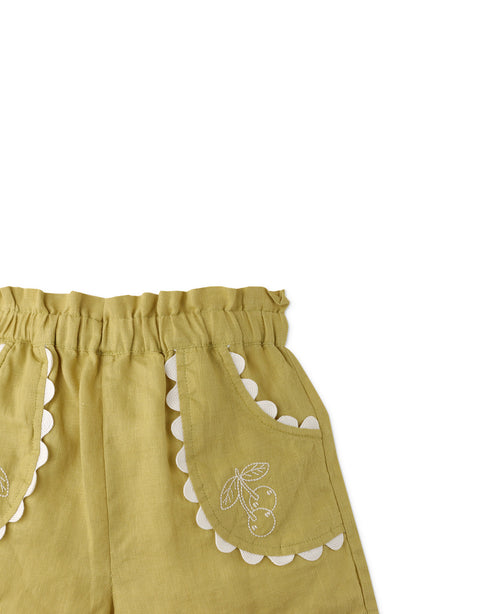 GIRLS PULL-ON SHORTS WITH CONTRAST RICRAC  AND CHERRY EMBRO