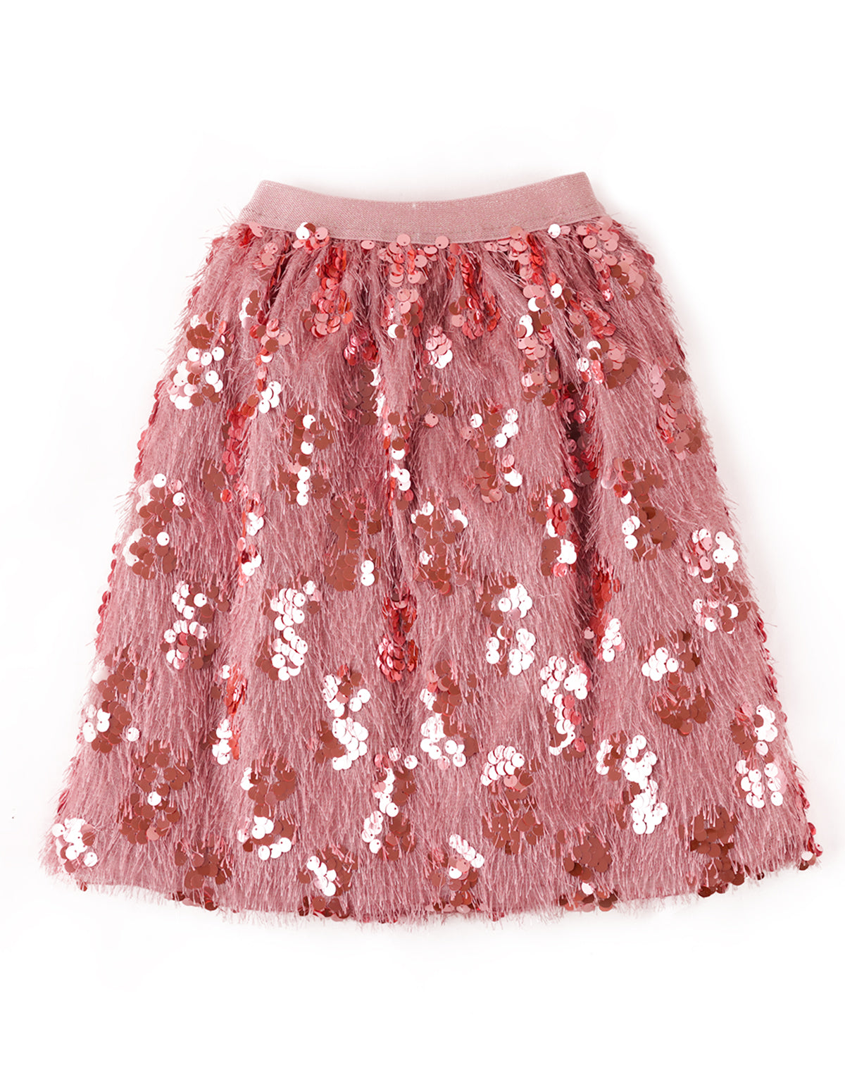 GIRLS LONG SKIRT WITH FEATHER FABRIC AND SEQUINS