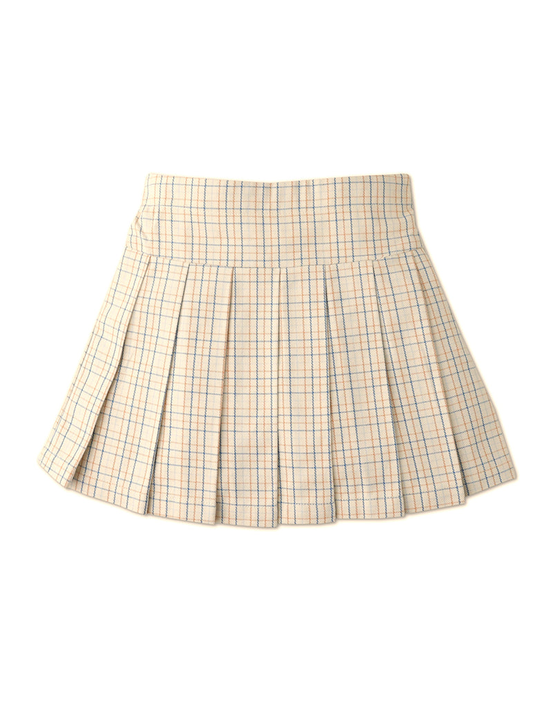 GIRLS CHECKERED PRINT PLEATED SKORTS WITH INNER SHORTS LINING