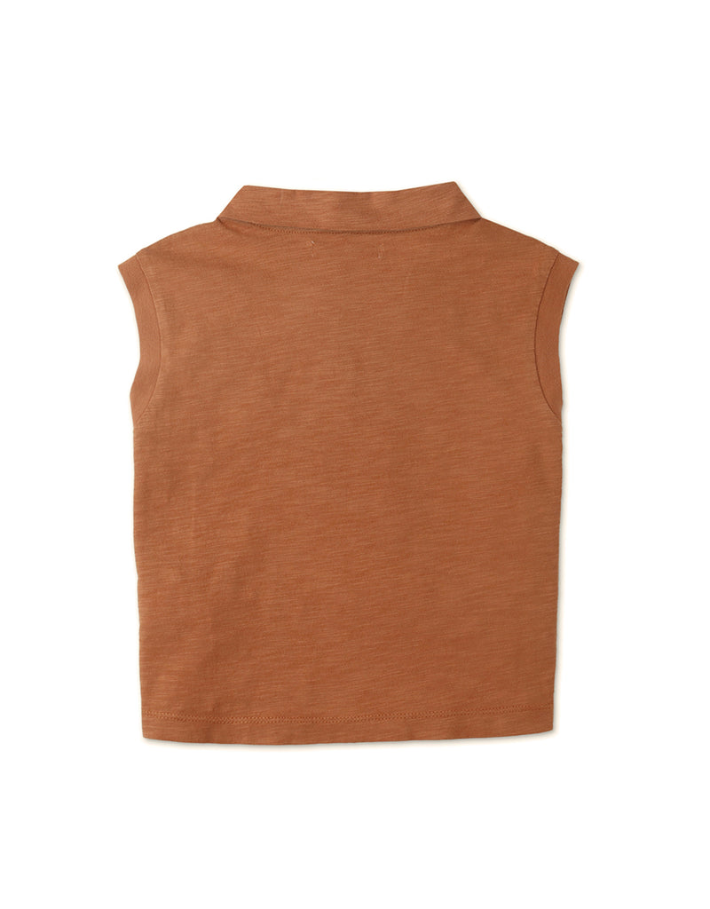 GIRLS PLAIN COLOR COLLARED SLEEVELESS TOP WITH POCKET