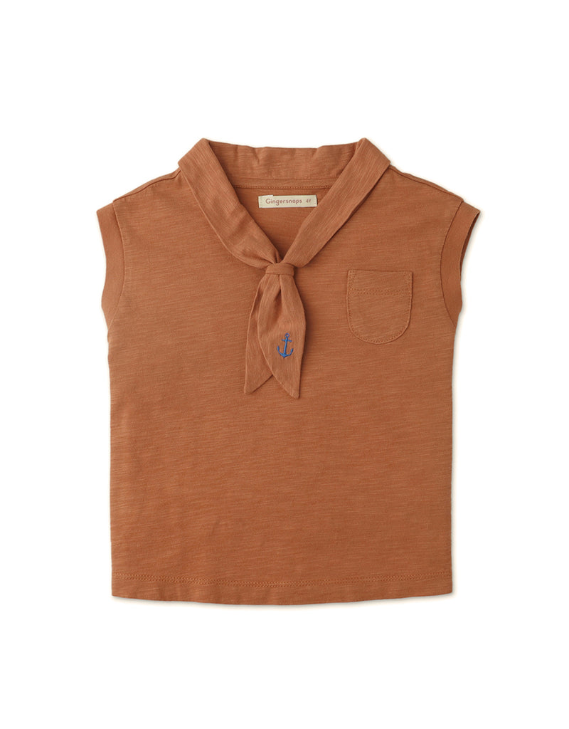 GIRLS PLAIN COLOR COLLARED SLEEVELESS TOP WITH POCKET