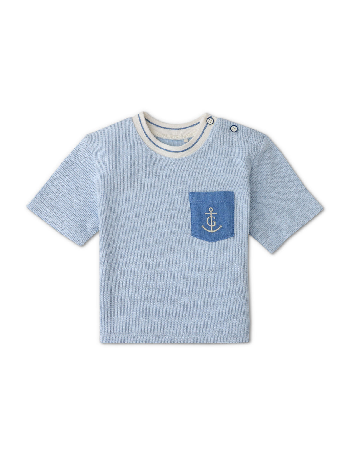 BABY BOYS ANCHOR EMBROIDERED WAFFLE TEE