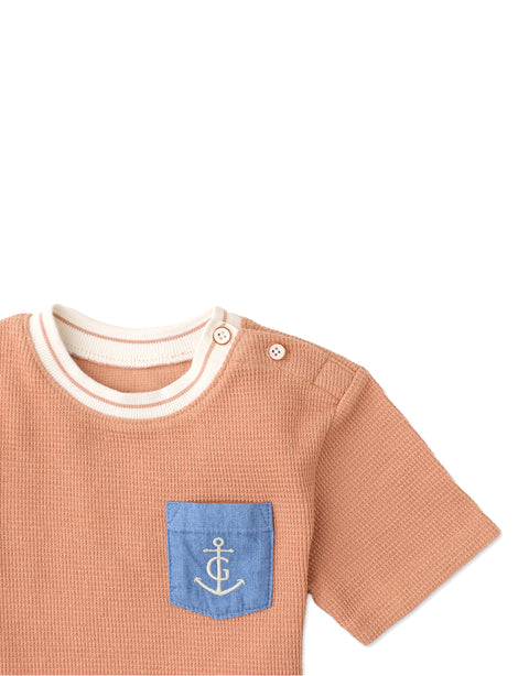BABY BOYS ANCHOR EMBROIDERED WAFFLE TEE