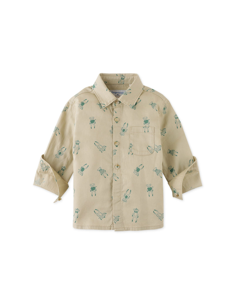 BABY BOYS MONKEY PRINT SOFT TWILL SHIRT