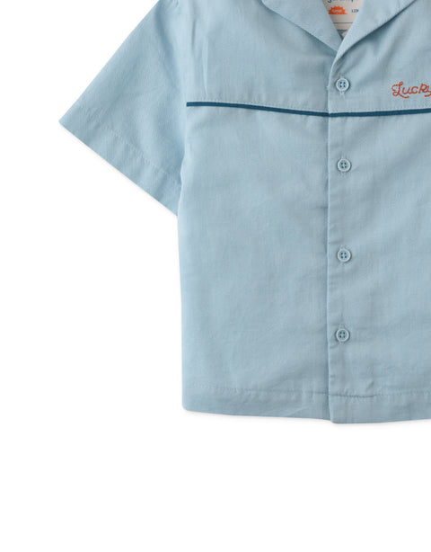 BABY BOYS ITALIAN COLLAR BOWLING SHIRT WITH CHENILLE PATCH