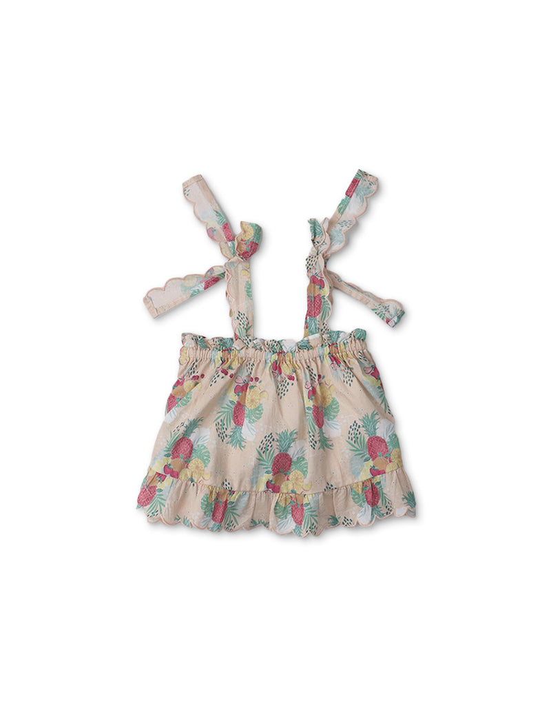 BABY GIRLS PINEAPPLE PRINTED BLOUSE WITH SCALLOP EMBROIDERED STRAPS