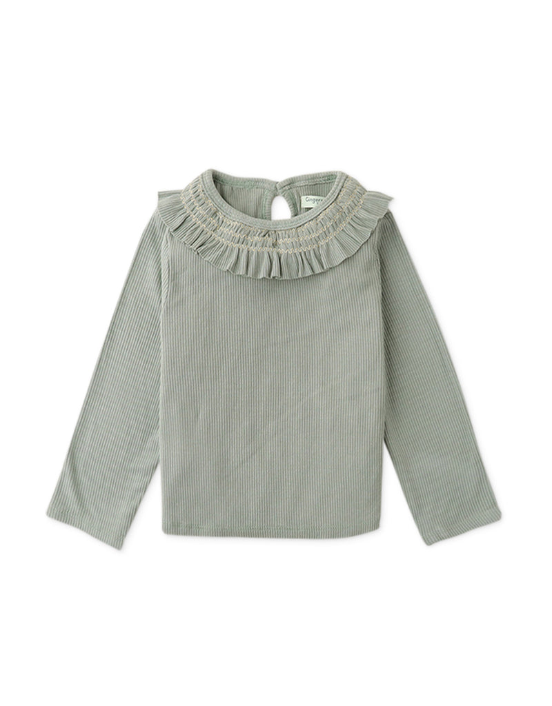 BABY GIRLS LONG SLEEVES RIBBED TEE WITH SMOCKED NECK