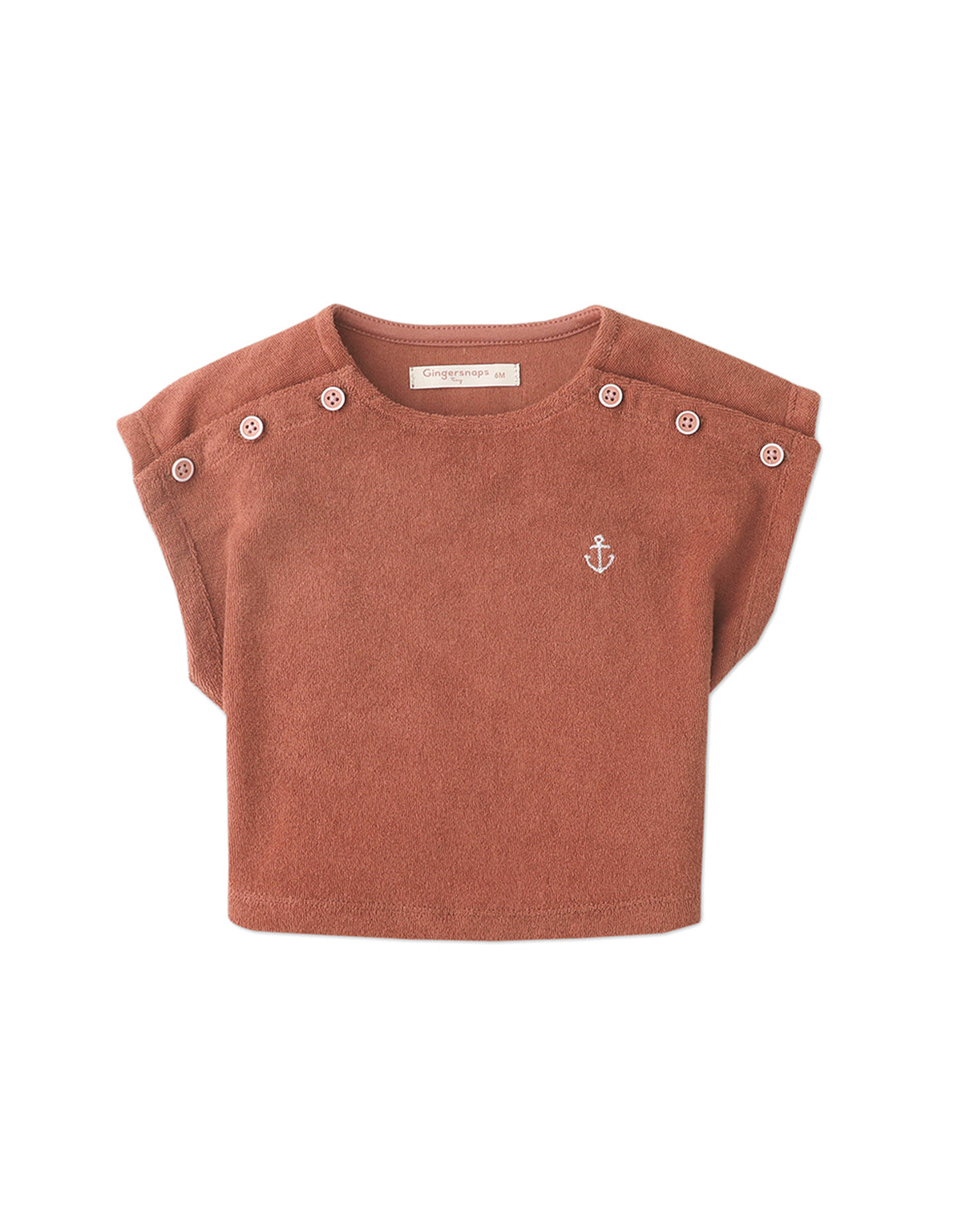 BABY GIRLS TERRY TOWEL BOAT NECK TOP WITH ANCHOR EMBROIDERY DETAIL