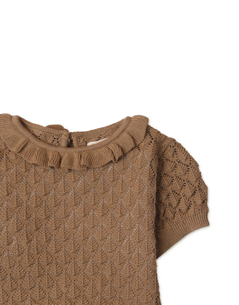 BABY GIRLS POINTELLE KNITTED TOP WITH RUFFLE COLLAR