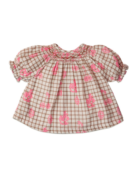 BABY GIRLS FRUIT PRINT SMOCKED BLOUSE WITH BRAIDED TIES