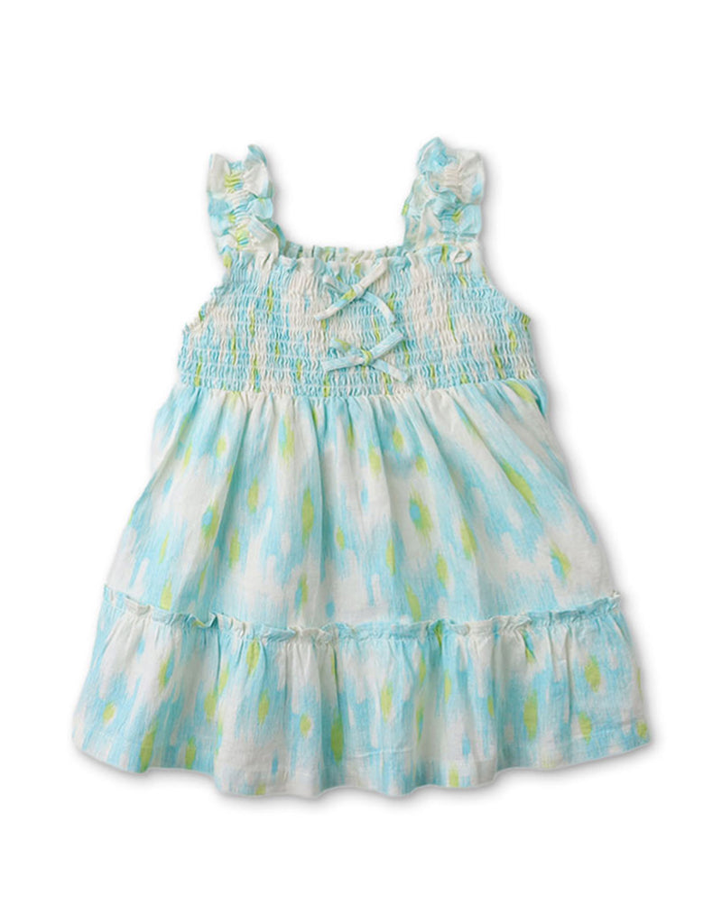BABY GIRLS IKAT PRINT SMOCKED DRESS WITH BOW