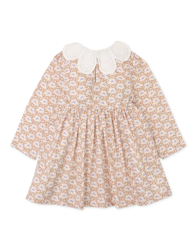 BABY GIRLS FLORAL PRINTED DRESS WITH PETAL COLLAR