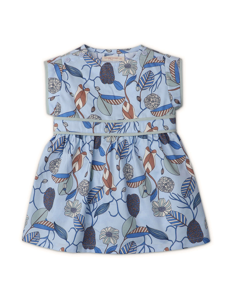 BABY GIRLS PERROQUET PRINTED DRESS WITH SHOULDER BUTTON OPENING