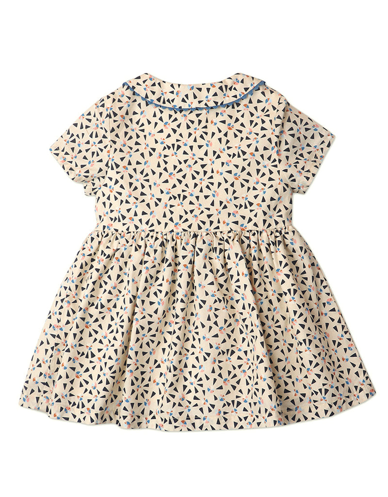 BABY GIRLS PRINTED WAISTED DRESS WITH RICRAC TRIM DETAILS
