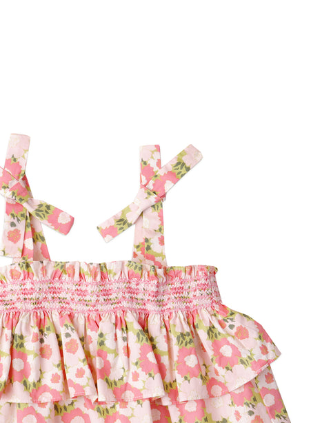 BABY GIRLS FLORAL PRINTED DRESS WITH BOW ON SHOULDER