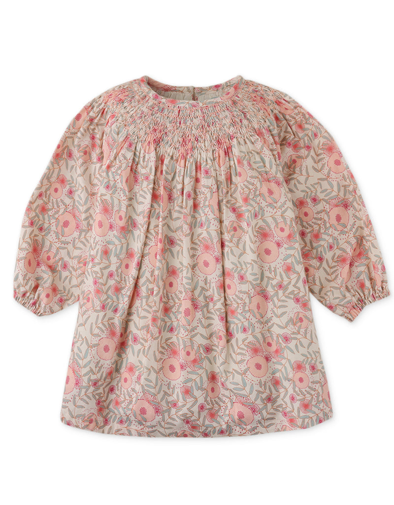 BABY GIRLS FLORAL PRINT DRESS WITH SMOCKING