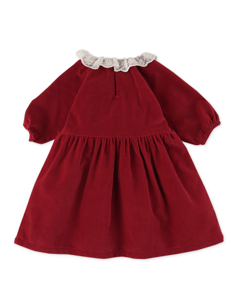 BABY GIRLS VELVET DRESS WITH LACE COLLAR