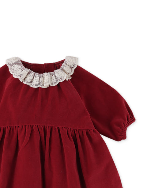 BABY GIRLS VELVET DRESS WITH LACE COLLAR