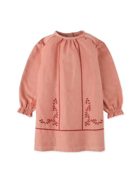 BABY GIRLS FINE WALE CORD DRESS WITH EMBROIDERY DETAILS