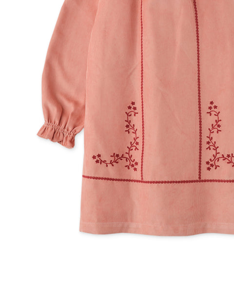 BABY GIRLS FINE WALE CORD DRESS WITH EMBROIDERY DETAILS