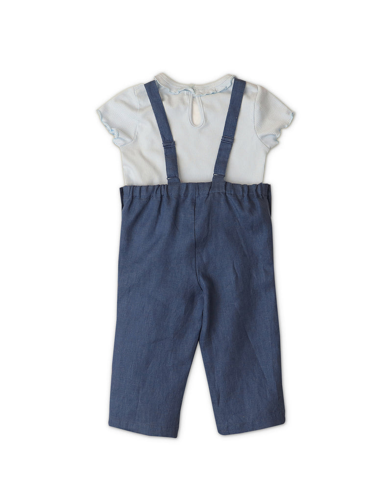 BABY GIRLS EMBROIDERED SCALLOP JUMPSUIT & INNER RIBBED TEE