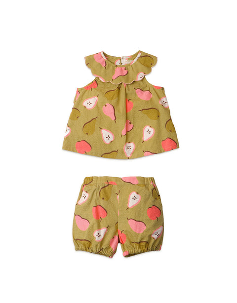 BABY GIRLS PEAR PRINT A-LINE BLOUSE AND SHORTS SET