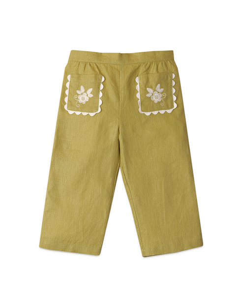 BABY GIRLS PULL-ON PANTS WITH RICRAC AND EMBRO ON POCKETS