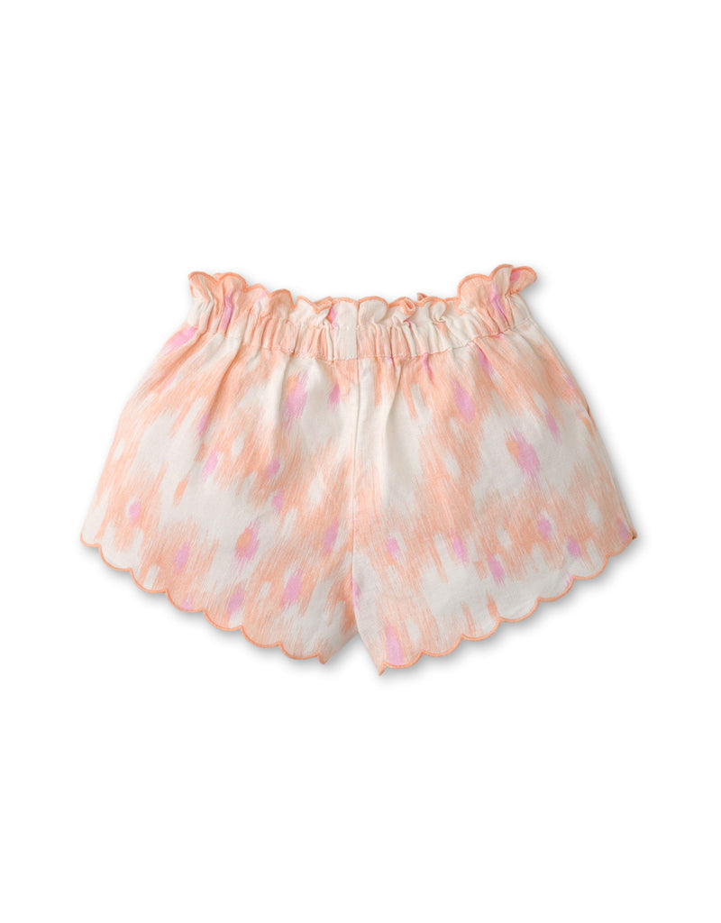 BABY GIRLS IKAT PRINT EMBROIDERED SCALLOP SHORTS WITH BOW