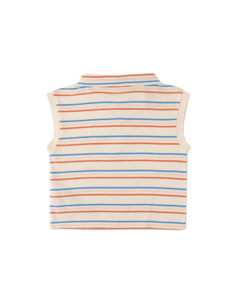 BABY GIRLS MULTICOLOR STRIPEY COLLARED SLEEVELESS TOP WITH POCKET