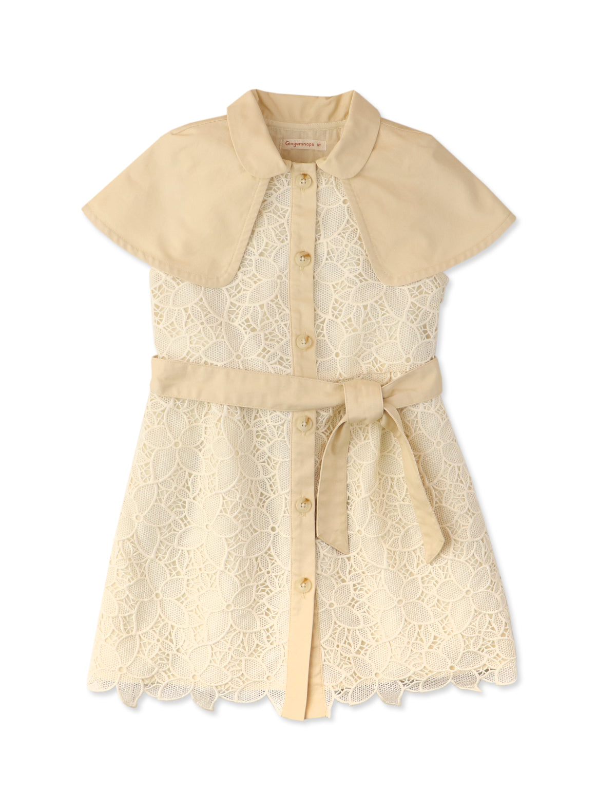 GIRLS LACE COAT DRESS WITH CAPE AND SASH