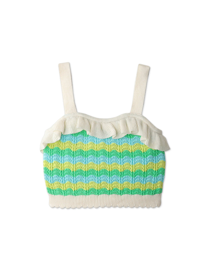 GIRLS MULTICOLOR RUFFLED KNIT TOP