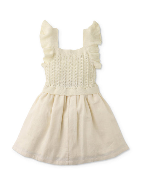 GIRLS POINTELLE KNIT DRESS WITH RUFFLE SLEEVES