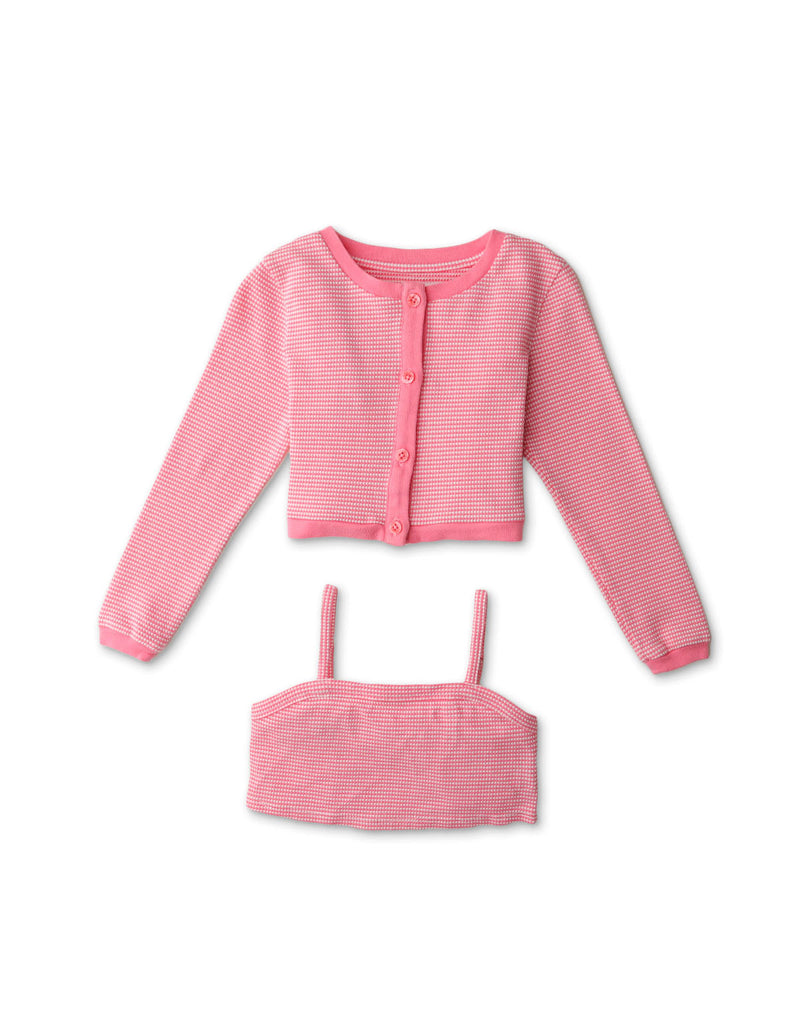 GIRLS HOUNDSTOOTH PRINT CARDIGAN AND TANK TWIN SET