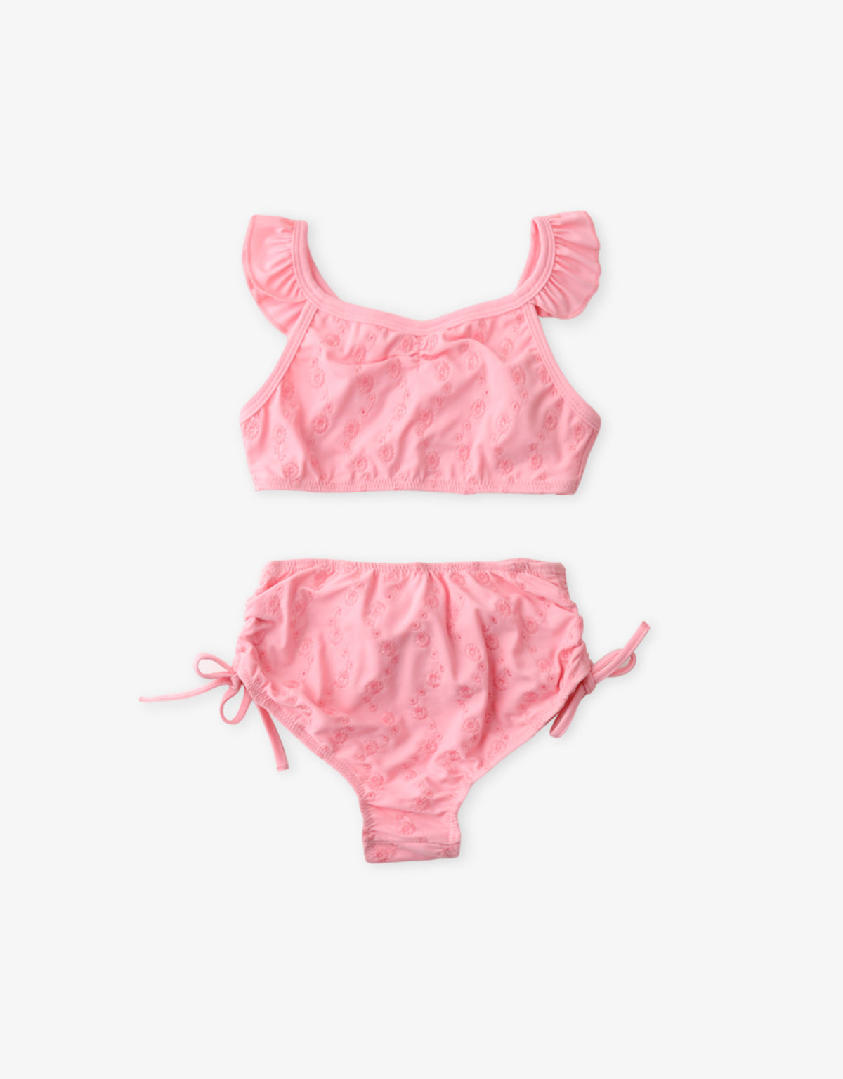 GIRLS BRODERIE ANGLAISE RUFFLED BIKINI SET