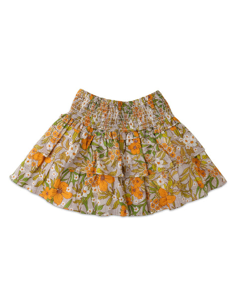 GIRLS SMOCKED TIERED SKIRT WITH  FLORAL PRINT