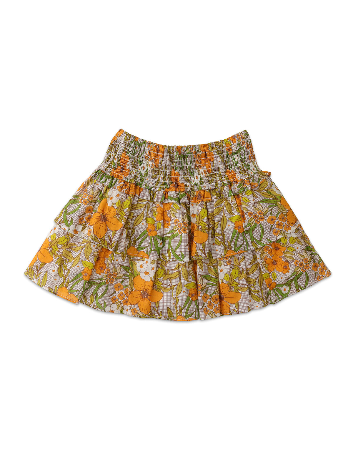 GIRLS SMOCKED TIERED SKIRT WITH  FLORAL PRINT