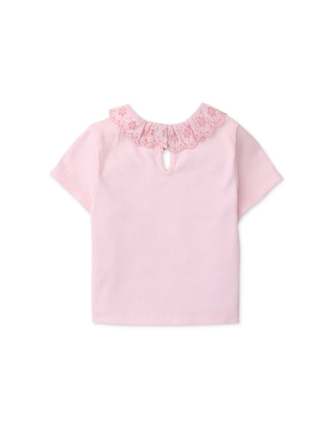 BABY GIRLS RIBBED TEE WITH EMROIDERED COLLAR